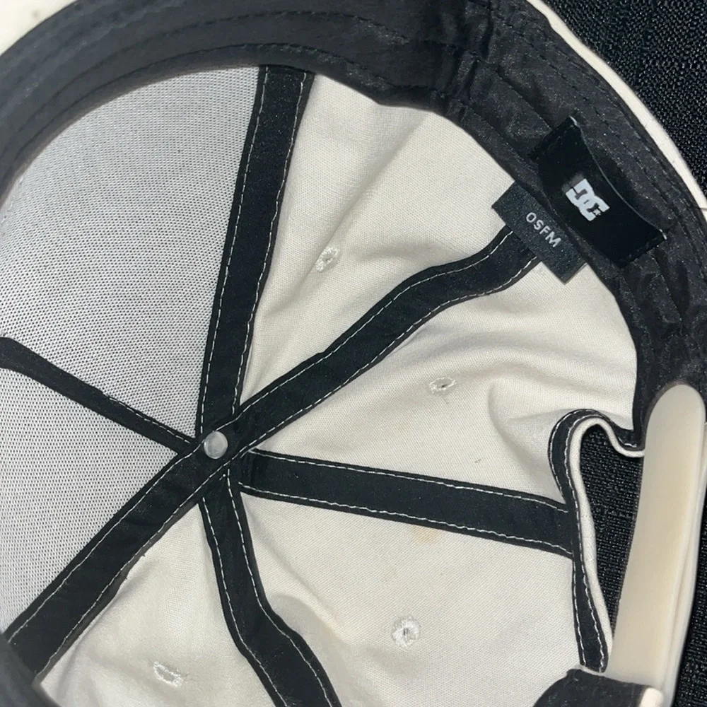 Kids off white colored DV shoes snap back hat some signs of wear see pics.